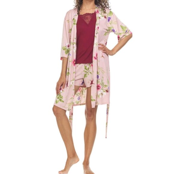 Flora Nikrooz Other - Flora Nikrooz 3 Piece Travel Pajamas Set Size XL 18/20 Pink Floral